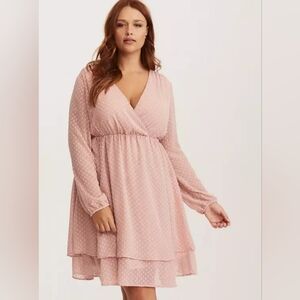 Torrid Blush Pink Long Sleeve Polka Dot Dress